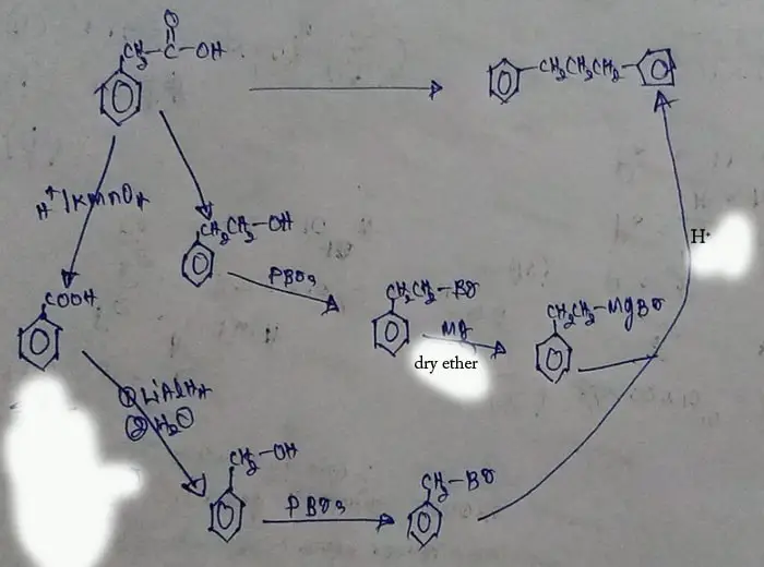 phenylethanoic acid to 1-3-diphenylpropane through grignard reagent